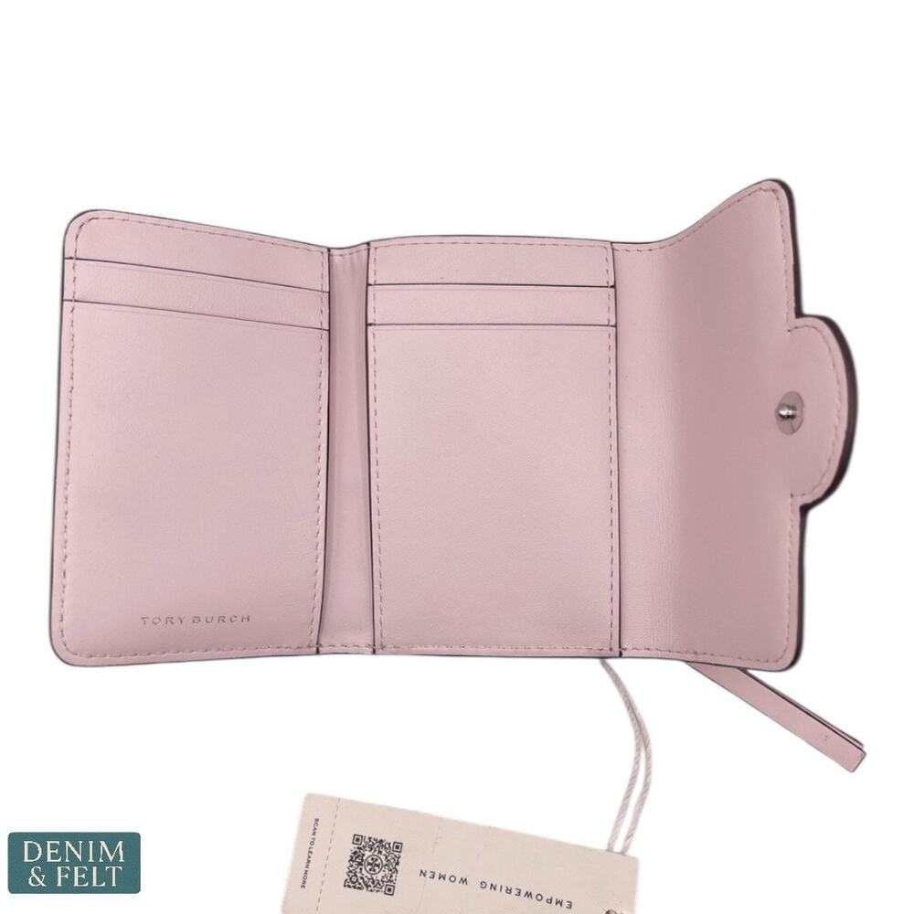 NEW Tory Burch Small Robinson Spazzolato Wallet Powder Pink Patent Leather - Picture 10 of 14
